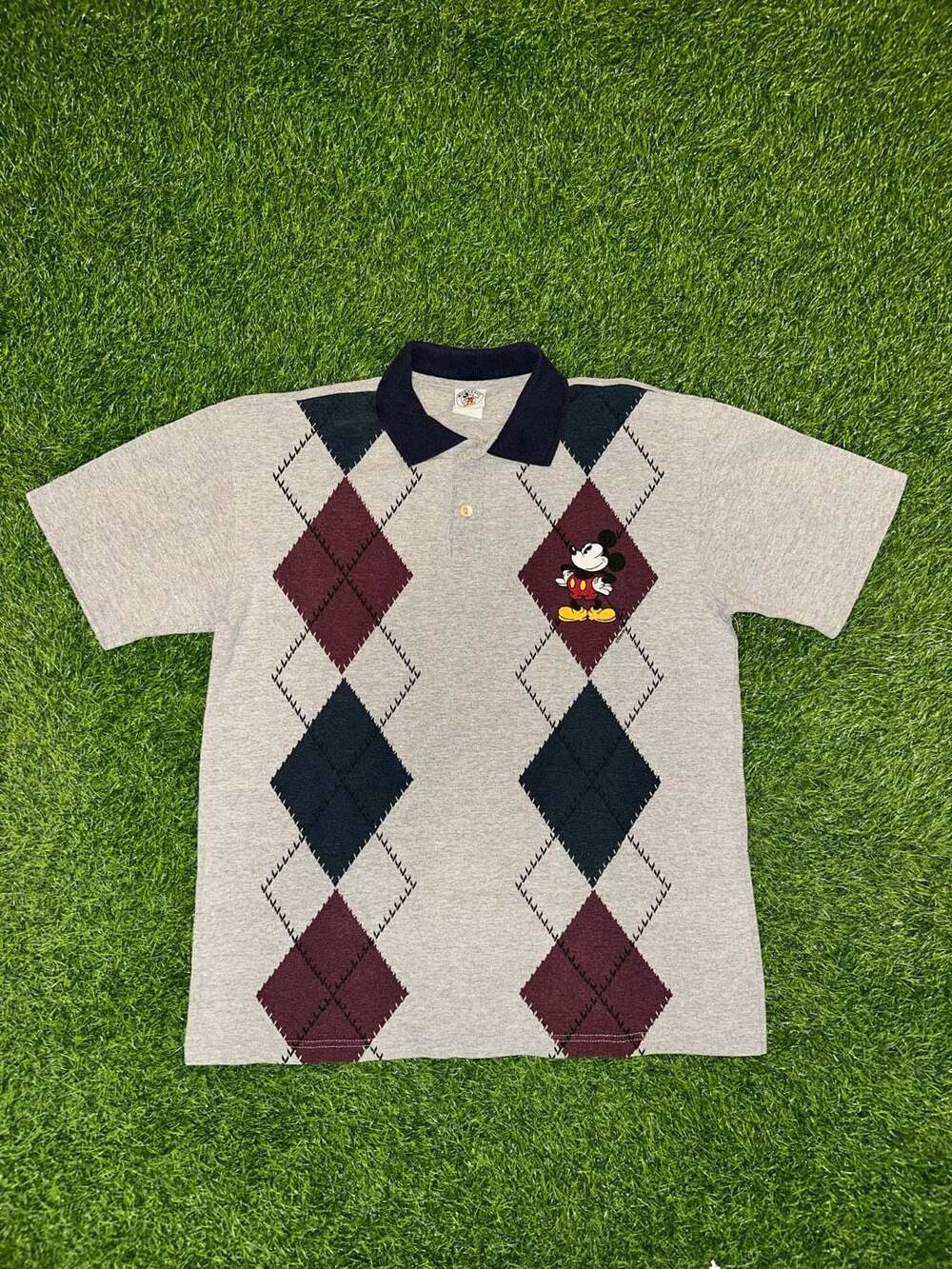 Mickey & Co. Mickey Mouse Argyle Polo Shirt Size M Grey